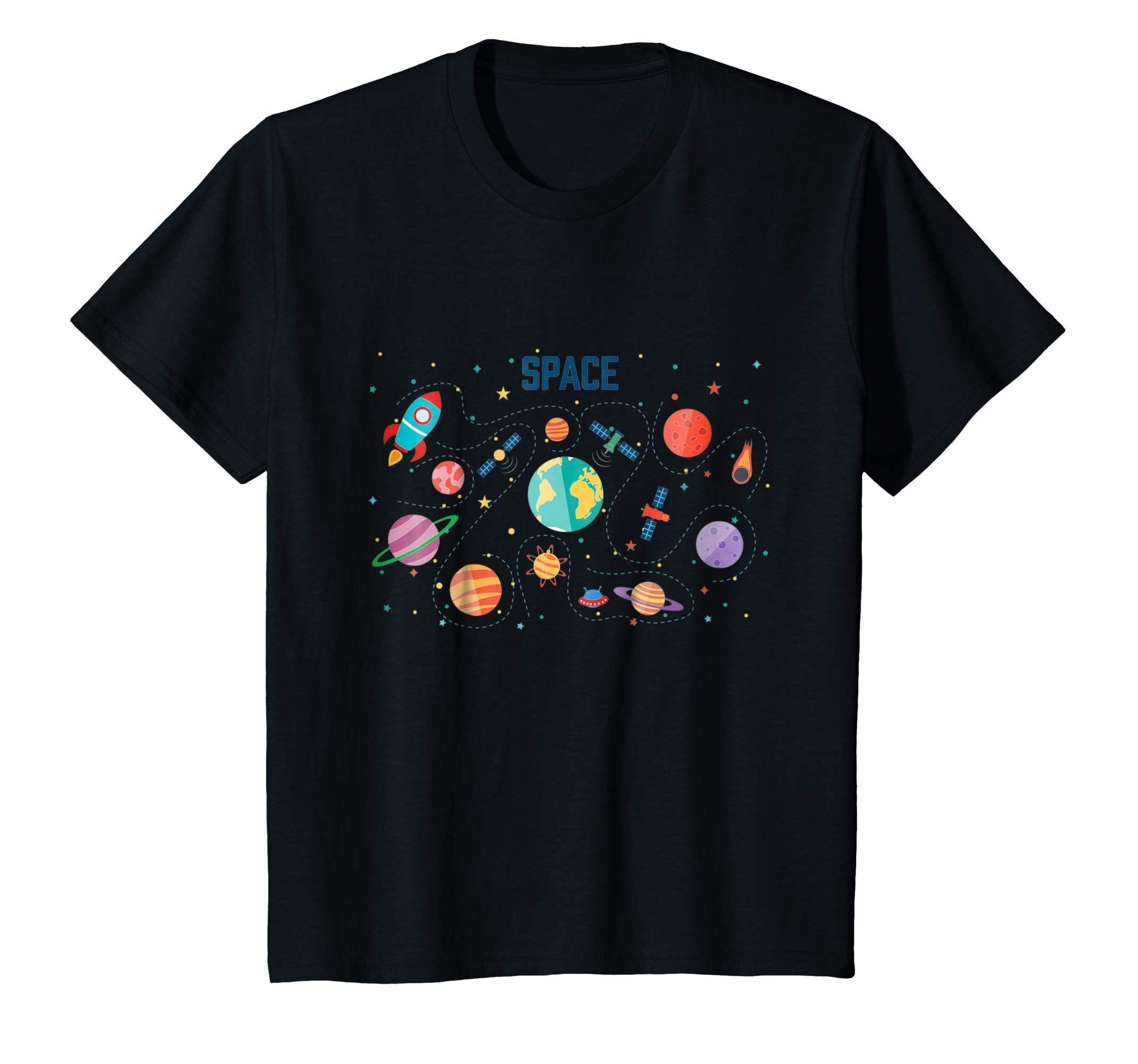 Space Theme Shirt Rockets Planets Satellites Stars Universe Design Shirt