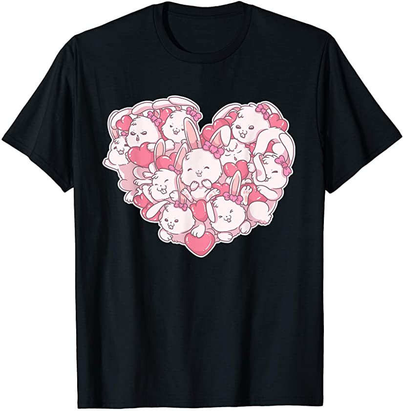 Rabbit Hearts Pattern Hare Bunny Pet Animal T-Shirt