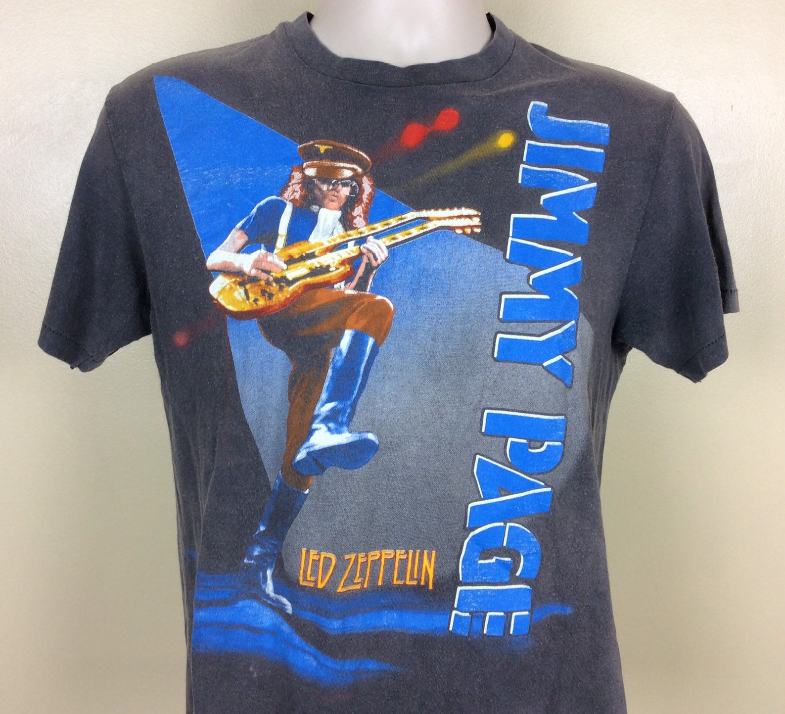 Vtg 80S Jimmy Page Led Zeppelin T Shirt Faded Gray M Rock Express Guitar Greats Black Classic Rock Band