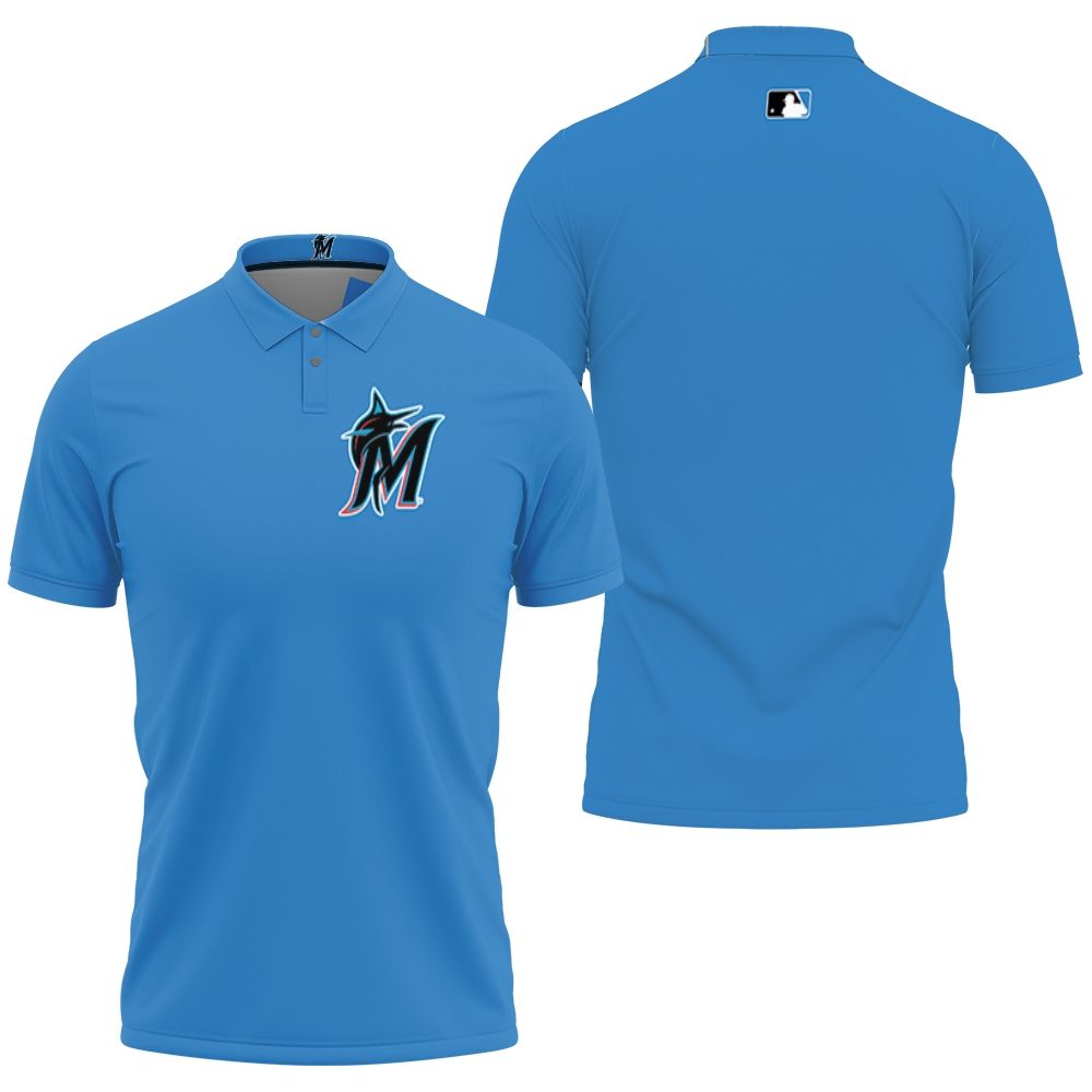 Design Miami Marlins Alternate 2019 Team Blue Thunder 2019 Jersey Inspired Style 3D All Over Print Polo Shirt