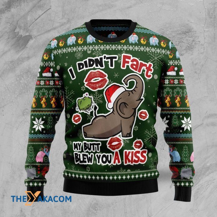 Yoga Elephant I Didn’T Fart My Butt Blew You A Kiss Gift For Christmas Ugly Christmas Sweater