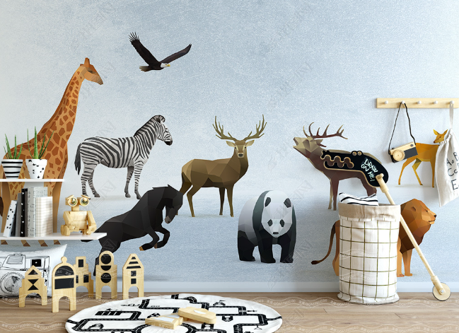 3D Cartoon Animal Giraffe Zebra Panda Wall Mural Wallpaper Lqh 104