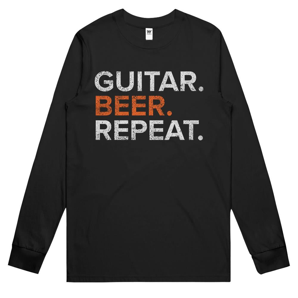 Vintage Guitar Beer Repeat Funny Long Sleeve T Shirts