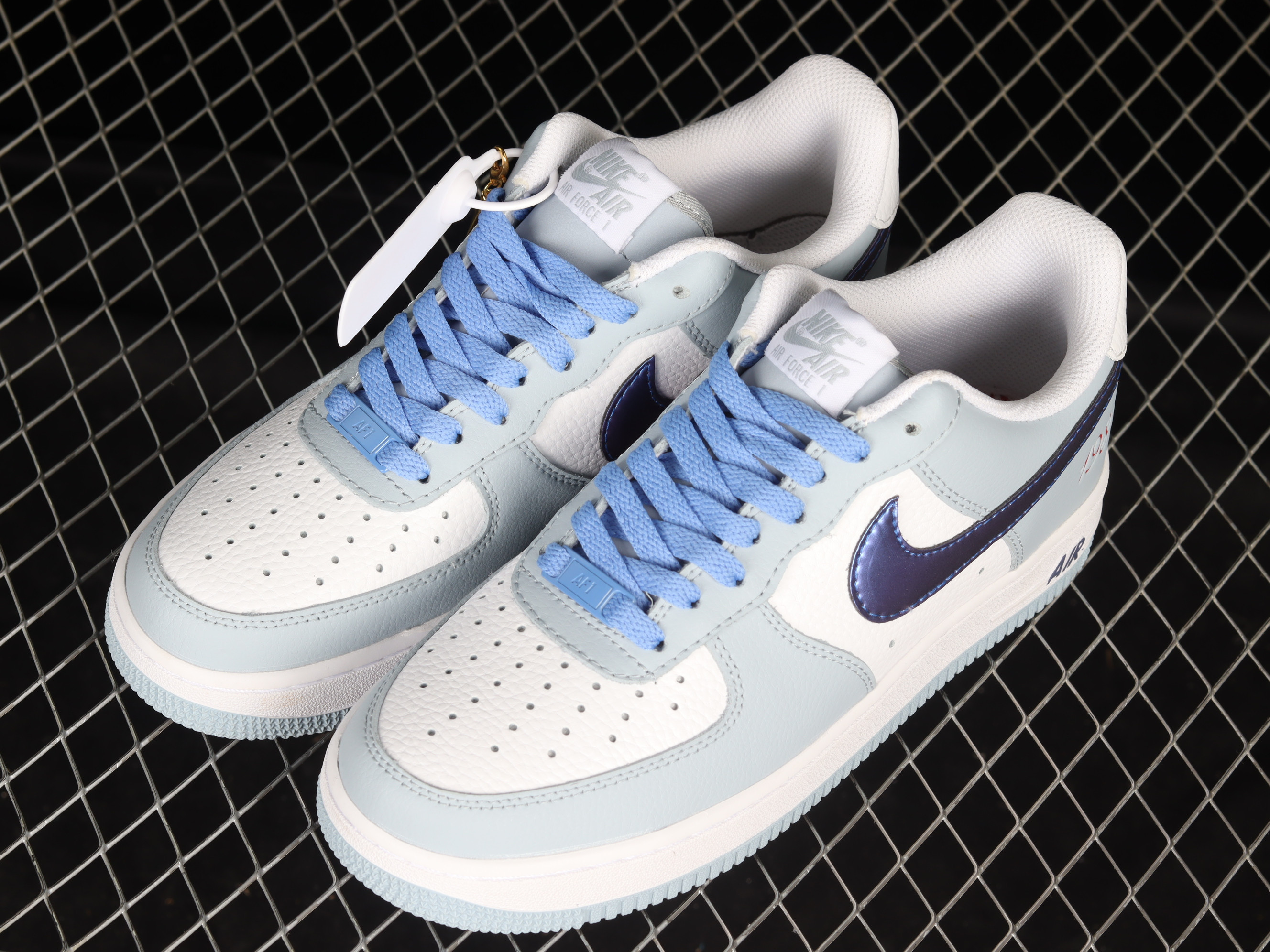 Nike Air Force 1 07 Low White Grey Bright Blue Shoes Sneakers SNK644952559