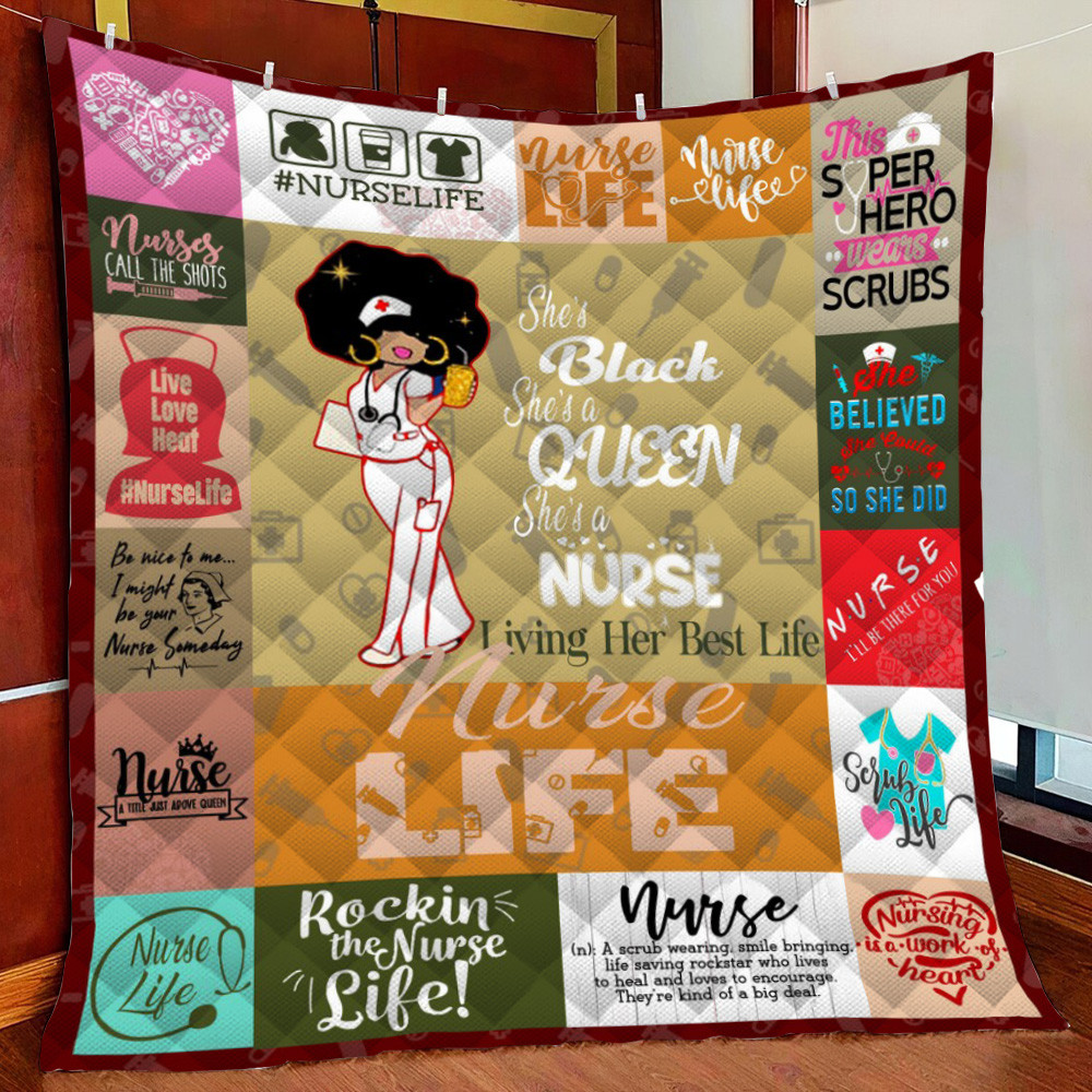 Nurse Black Queen Living Her Best Life Fleece Blanket Quilt Blanket