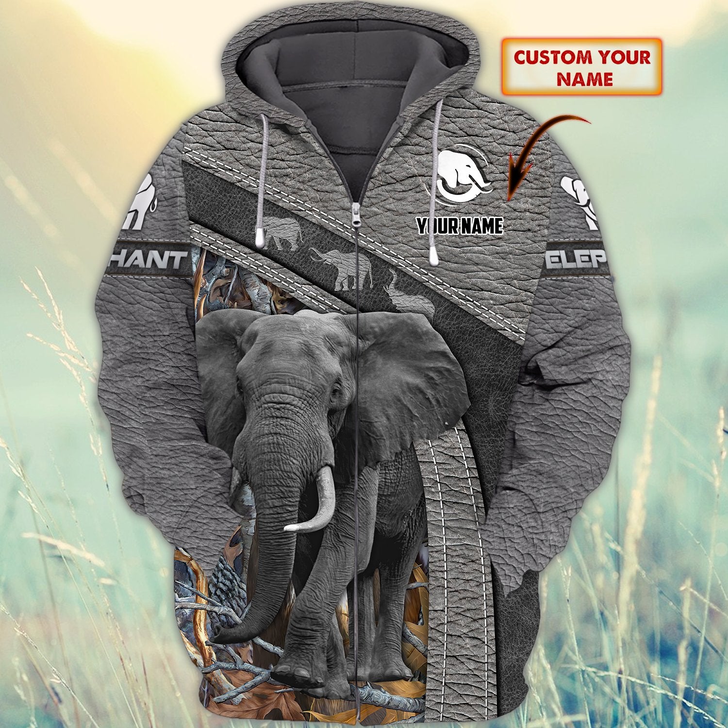 Elephants – Personalized Name 3D Zipper Hoodie 207 – Pt97 Rd