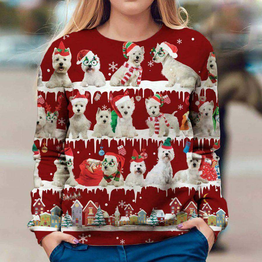 Westie Red Ugly Christmas Sweatshirt Funny Animals With Santa Hats Xmas Gifts For Parents