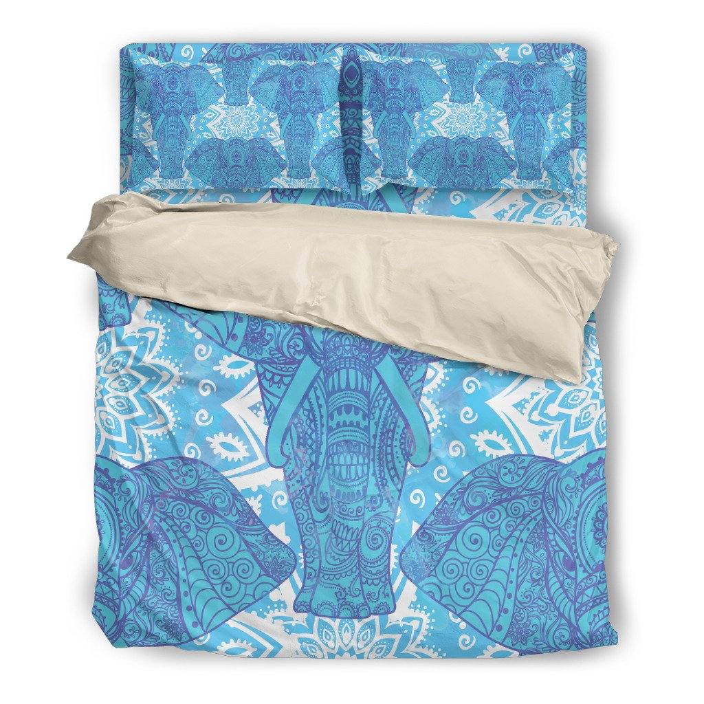 Blue Elephant Mandala Bedding Set | Duvet Cover, 2 Pillow Cases