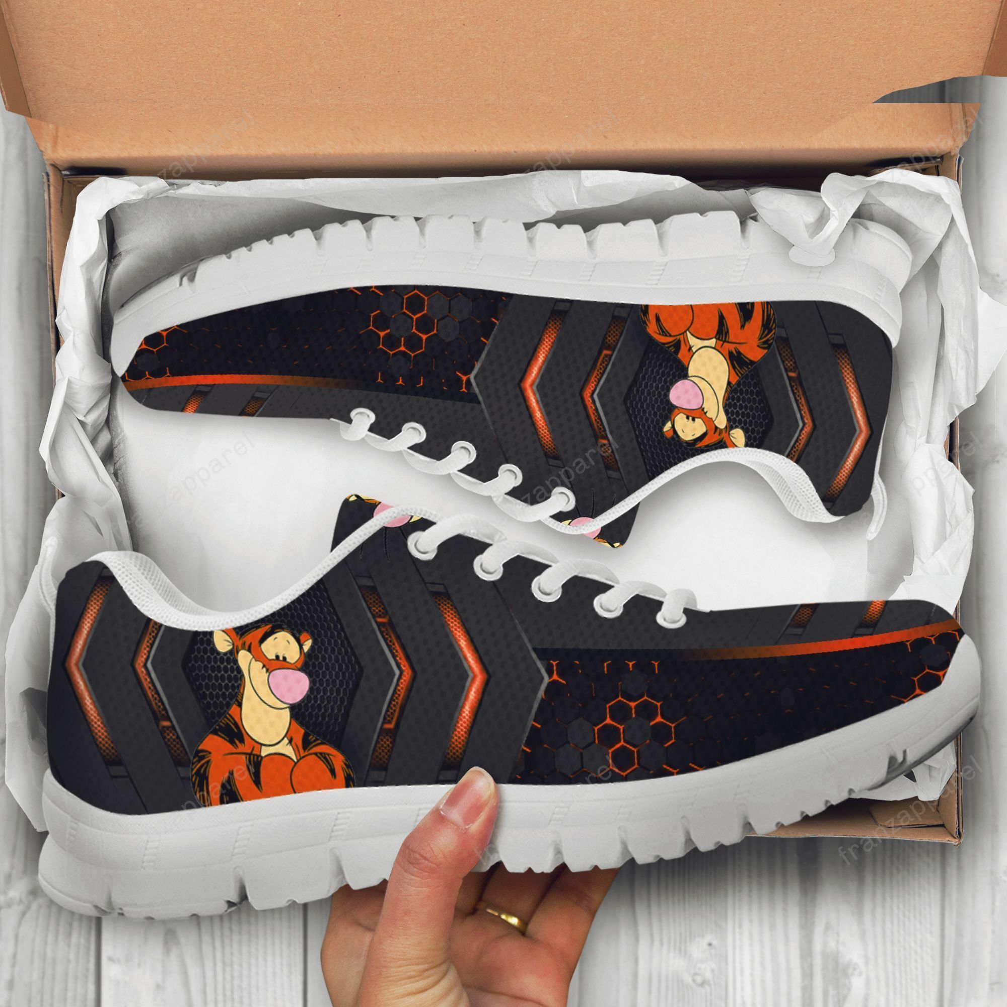 Tigger Winnie-the-Pooh Print Sneakers ver2, Women’s Sneakers, Handmade Crafted sneaker white Shoes birthday gift Fashion Fly Sneakers TL97