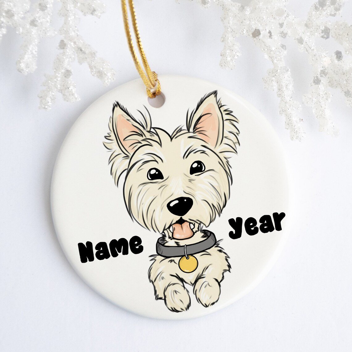 Personalized Ceramic Ornament Name Date Porcelain Holiday Decorations Custom Dog Ornament West Highland