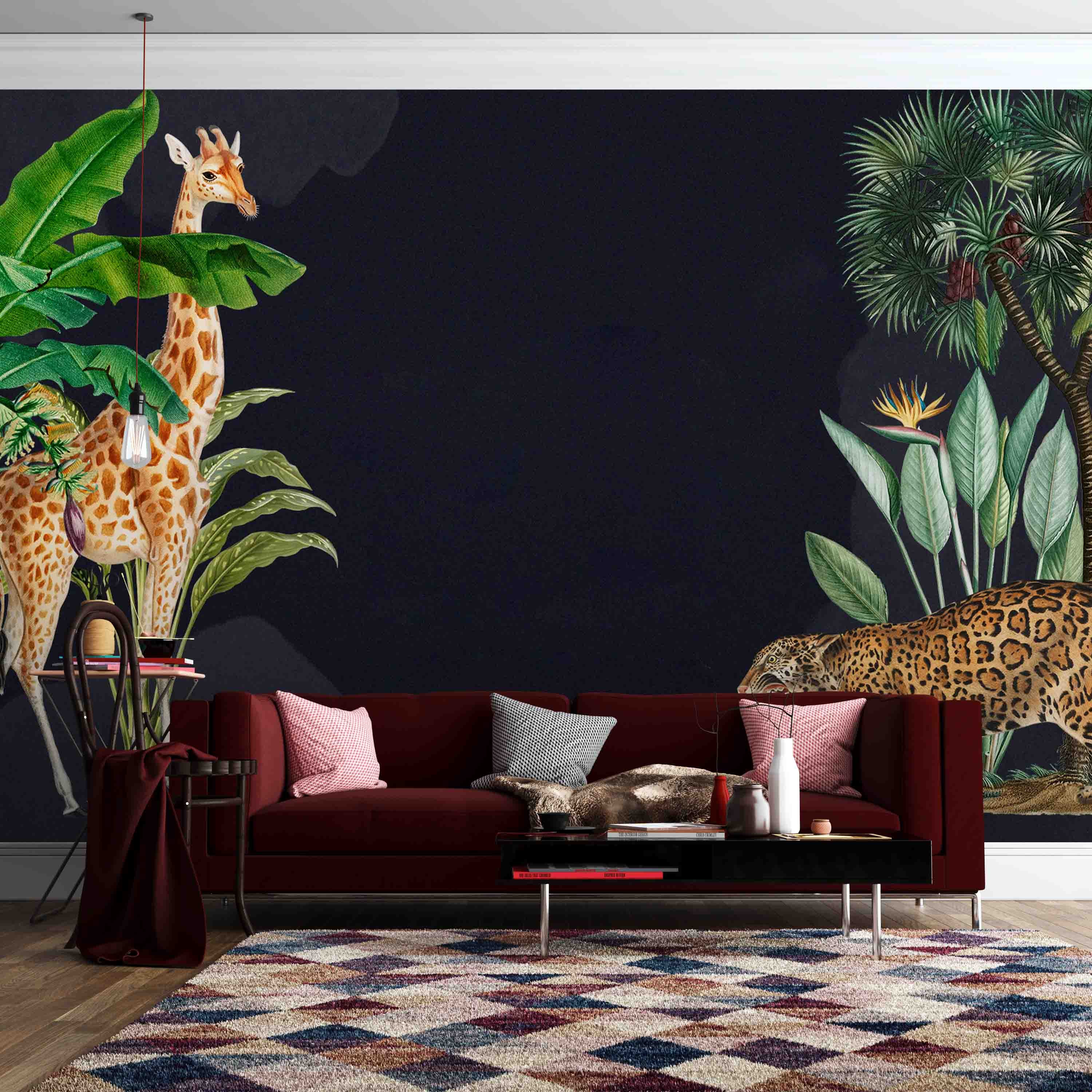 3D Tropical Plants Giraffe Leopard Wall Mural Wallpaper Sf05