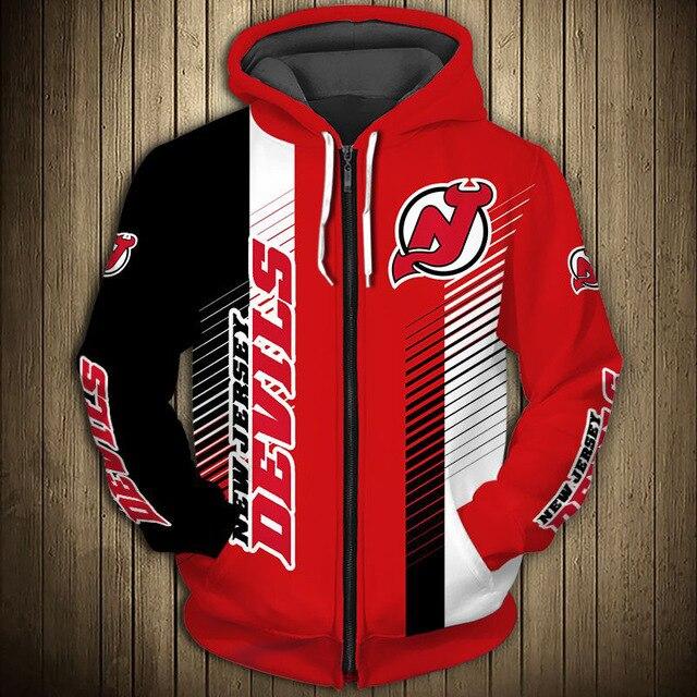 New Jersey Devils Stripes Casual Zipper Hoodie