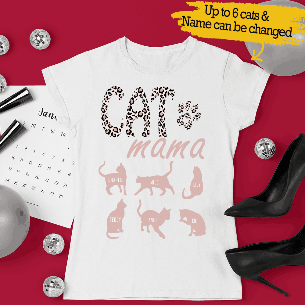 Cat Mama Lovely Pink Leopard Gift For Mother’s Day Custom Name Personalized Shirt