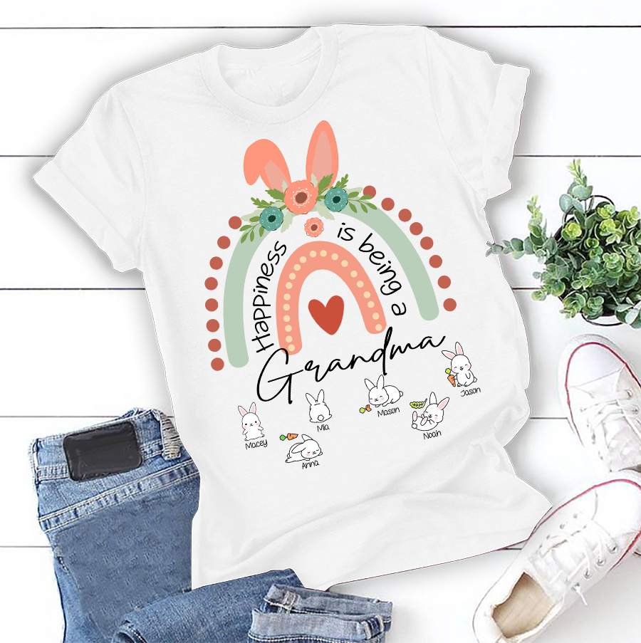 Apayprint – Happiness Is Being A Grandma – Bunny | Personalized T-Shirt, Hoodie, S – 5XL, White Grey Pink Blue Black