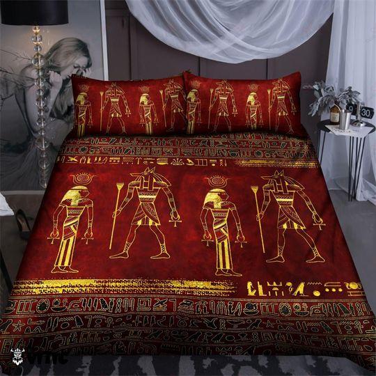 ViticStore™ Golden Egyptian Gods – 3D all over printed queen size bedding set, home decor, unique gift for family, awesome gift idea