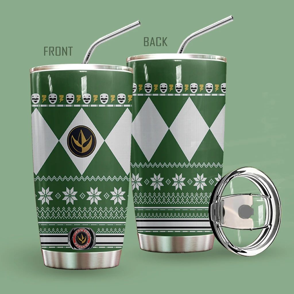 Alohazing 3D Green Mighty Morphin Power Ranger Ugly Christmas Custom Tumbler