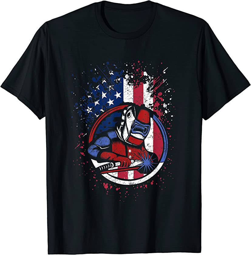 Welder American Flag Vintage Patriotic Welding Gift Father T-Shirt