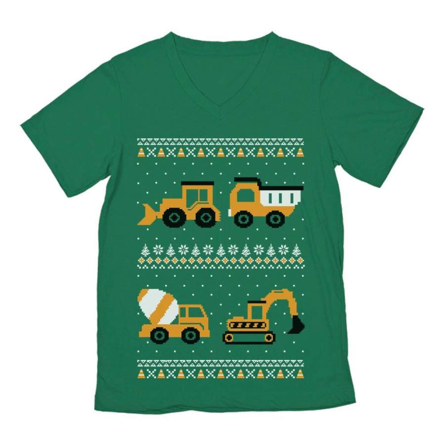 Tractors & Bulldozers Ugly Christmas Sweater V-Neck T-Shirt