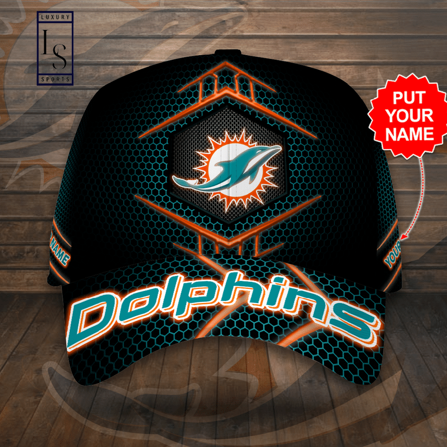 Miami Dolphins Beehive Hexagon Pattern Customized Baseball Classic Cap