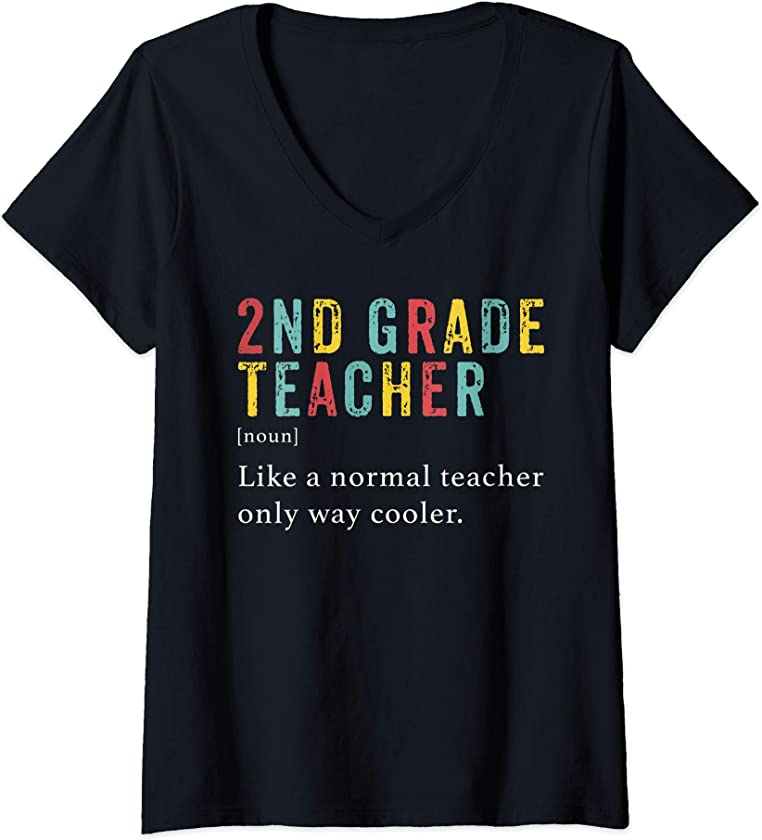 Womens Second Grade Teacher Shirt 2nd Vintage Definition Team V-Neck T-Shirt