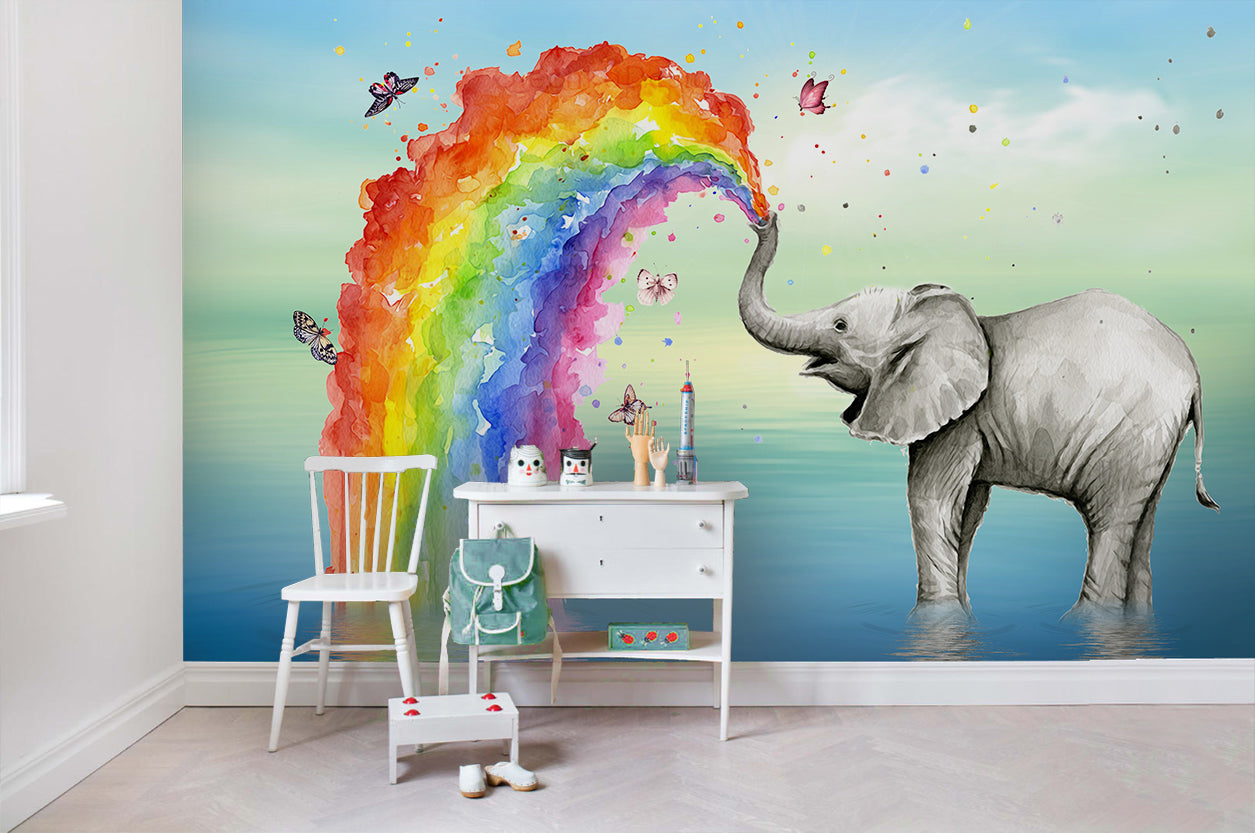 3D Elephant Butterfly Wall Mural Wallpaper Sf24