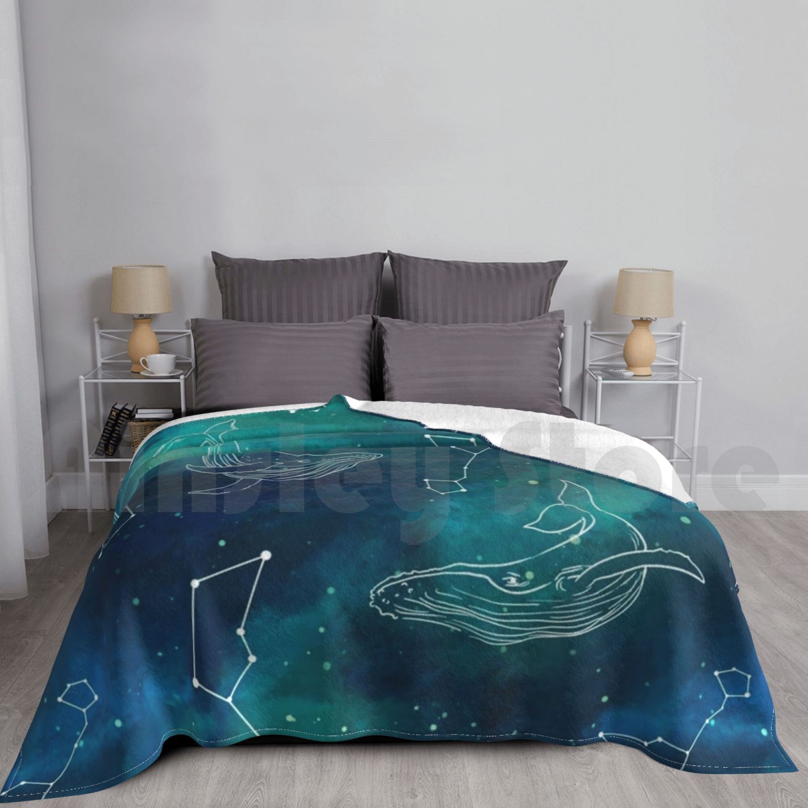 Whale Stars Blanket Super Soft Warm Light Thin Whale Star Stars Night Cosmic Galaxy Asterism Swim Sail Ride Pull Fish alx