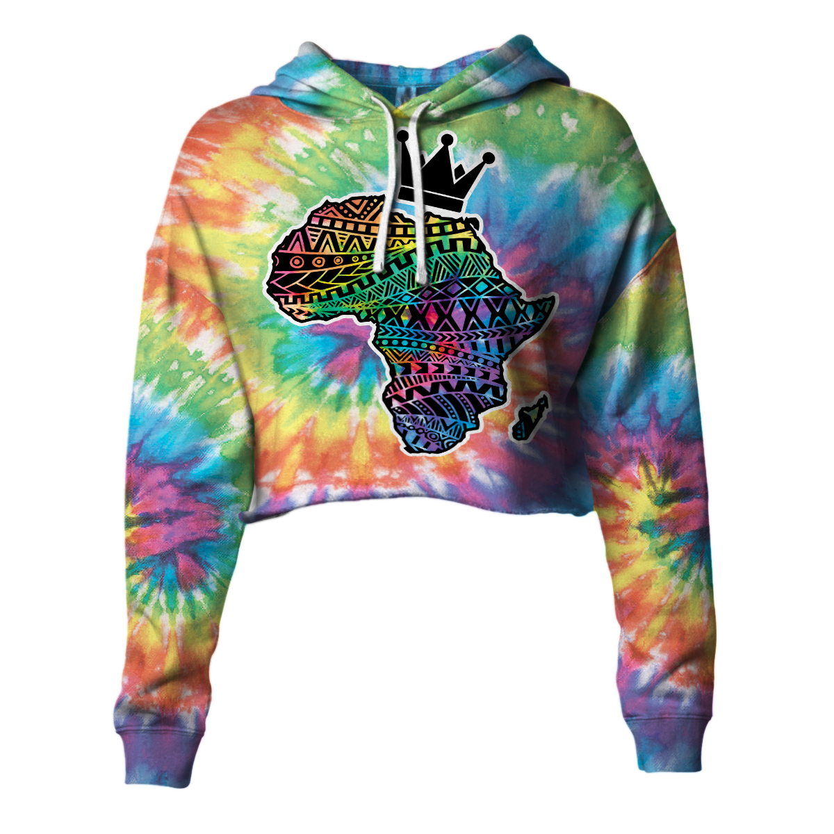 Wonder Print Hoodie – African Map Tie Dye Croptop Hoodie