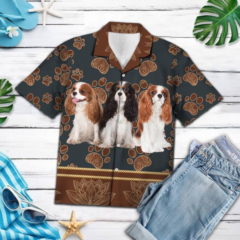 Cavalier King Charles Spaniel Flower Paw Hawaii Shirt Ha55396