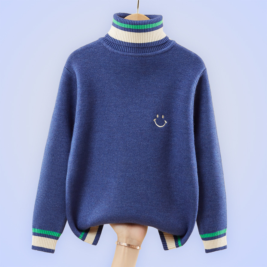 Children’s Turtleneck For Boys Autumn Winter Fashion Kids Thicken Warm Pullovers Teenager Girls Knitted Sweater Inner Velvet alx