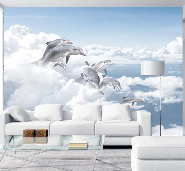 3D Dolphin Sea Clouds Wall Mural Wallpaper 279