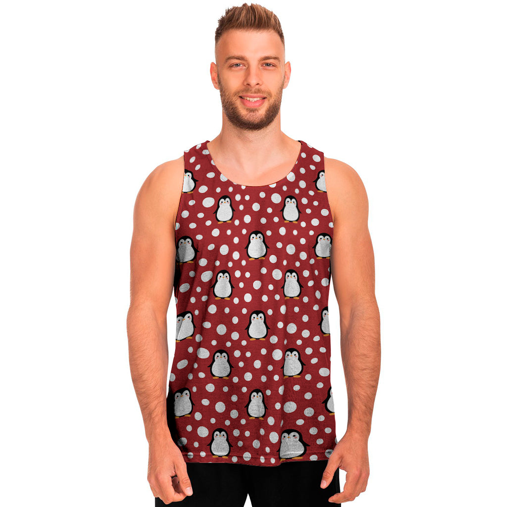 Red Snow Penguin Pattern Print Men’S Tank Top