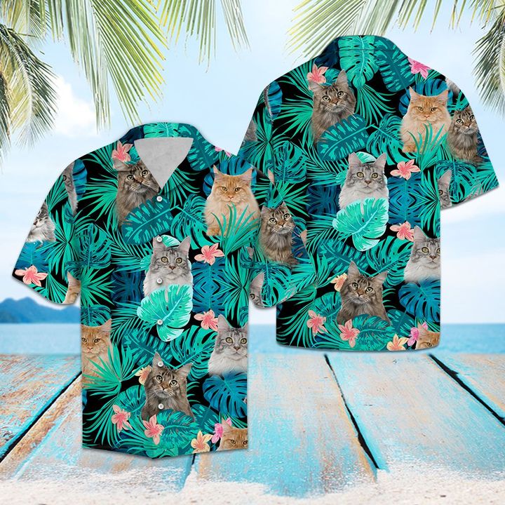 Tropical Maine Coon Hawaiian Shirt Summer Button Up For Men, Women, Couple