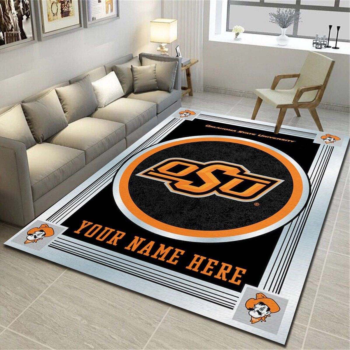 Oklahoma State Cowboys Personalized Area Rug, Living Room Carpet, Customized Fan Cave Floor Mat