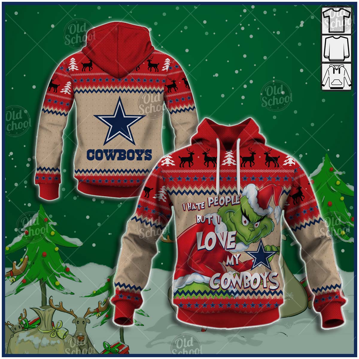 Dallas Cowboys X Grinch Christmas Ugly Sweater Style Personalize Hoodies