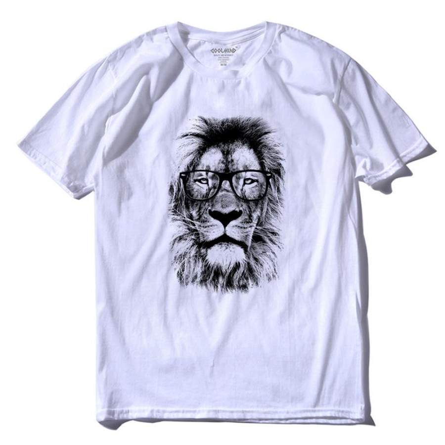 100% cotton street style loose lion print men casual loose short sleeve o-neck summer T shirt for men