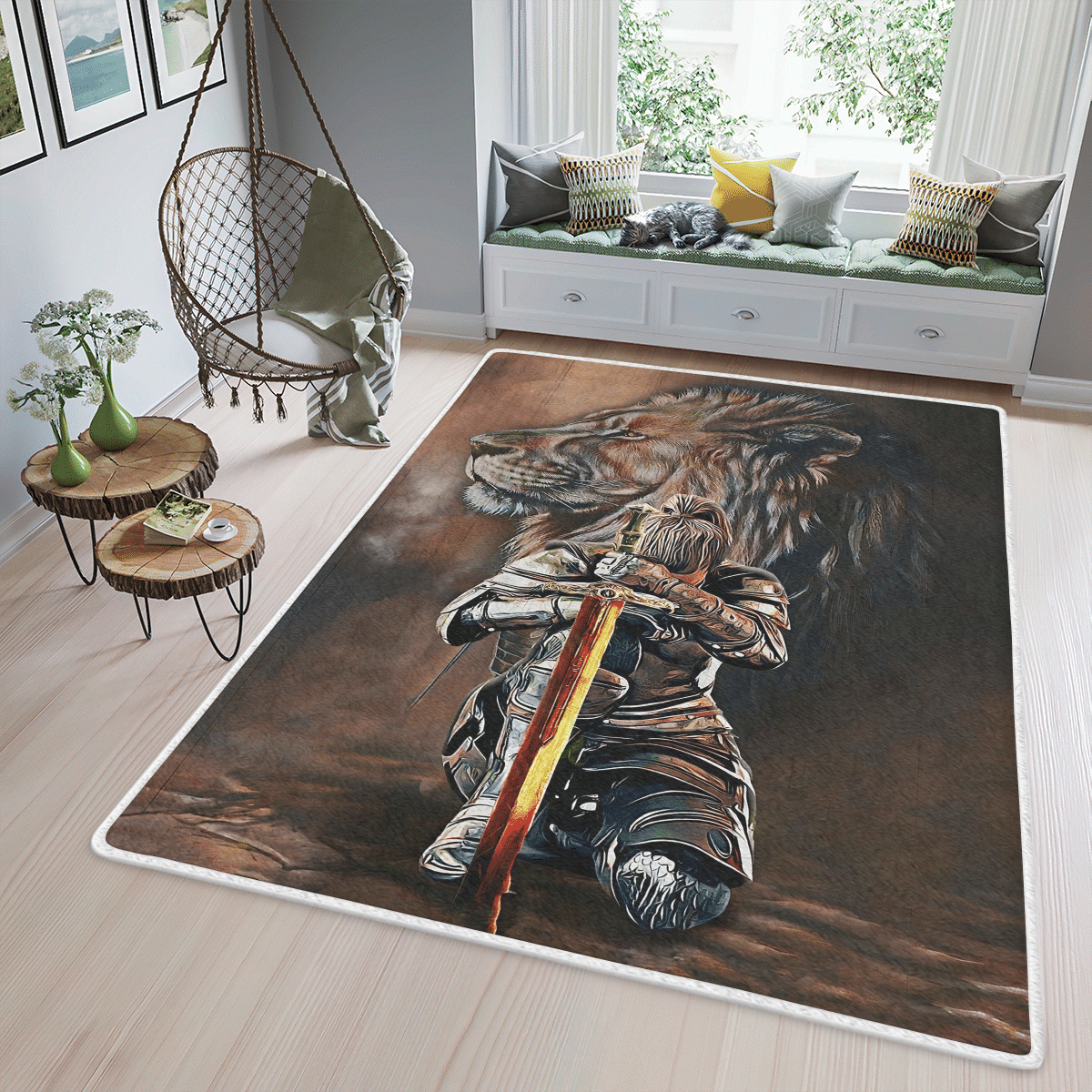 Wooni Lion Templer Knight Girl Area Rug, Rectangle Rug Wn15032212