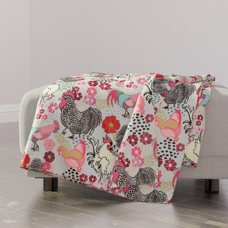 Pink Chicken Pattern & Flower Chicken Blanket