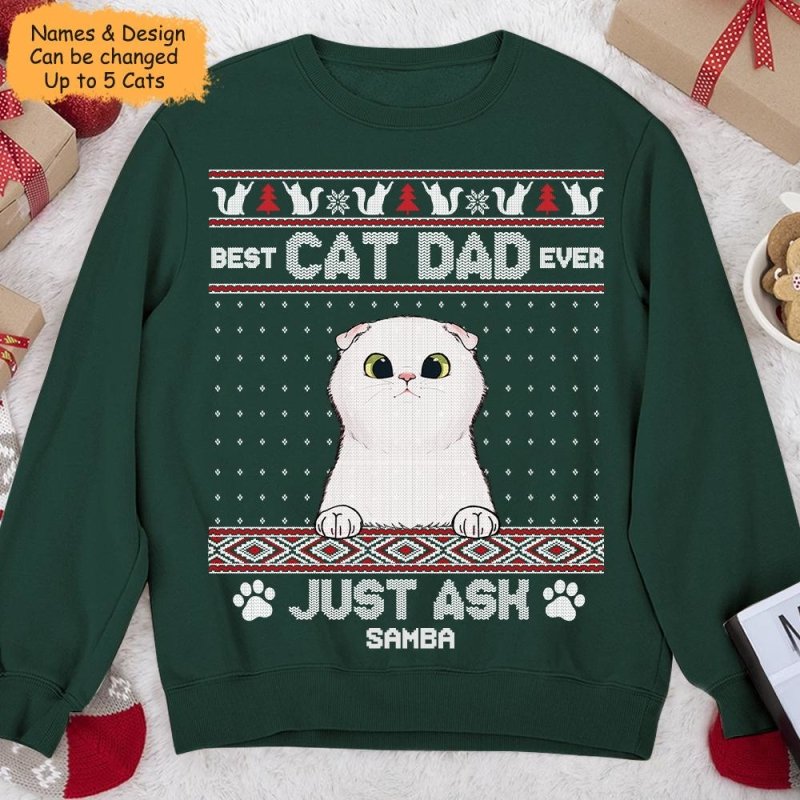 Best Cat Dad Cat Mom Ever Ugly Sweater Personalized Christmas Shirt 2