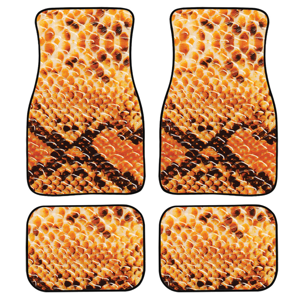 Orange Snakeskin Print Front And Back Car Floor Mats, Front Car Mat