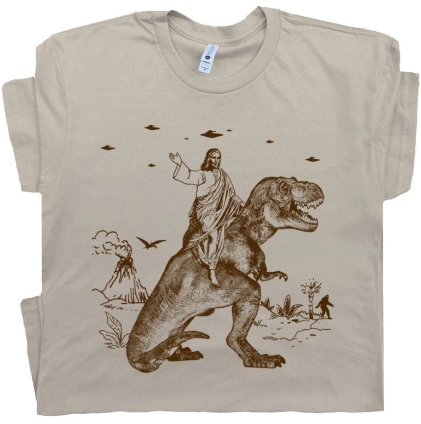 Jesus Riding Dinosaur UFO Shirt Outfits