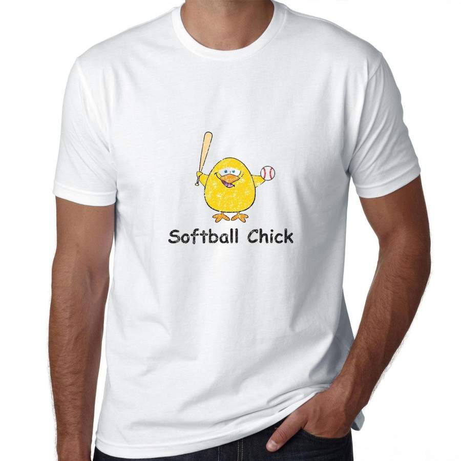 Softball Chick Cartoon Bird Swinging Softball Bat Men’s T-Shirt