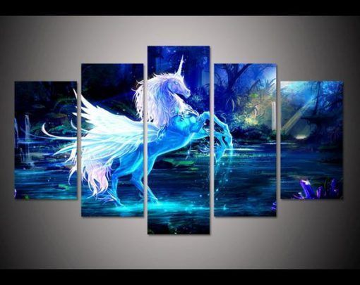 Unicorn Abstract Animal 5 Panel Canvas Art Wall Decor