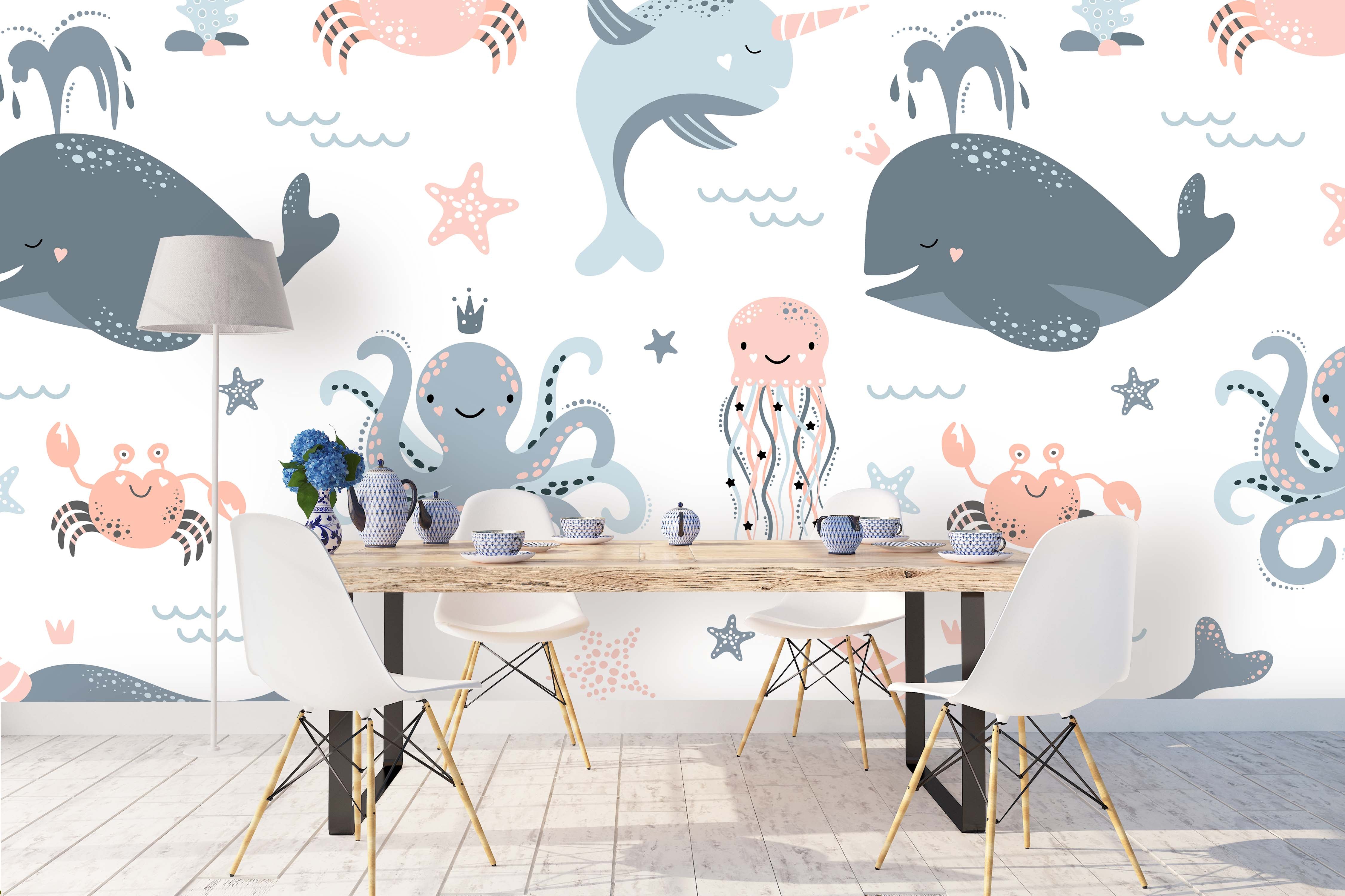 3D Dolphin Octopus Wall Mural Wallpaper 10