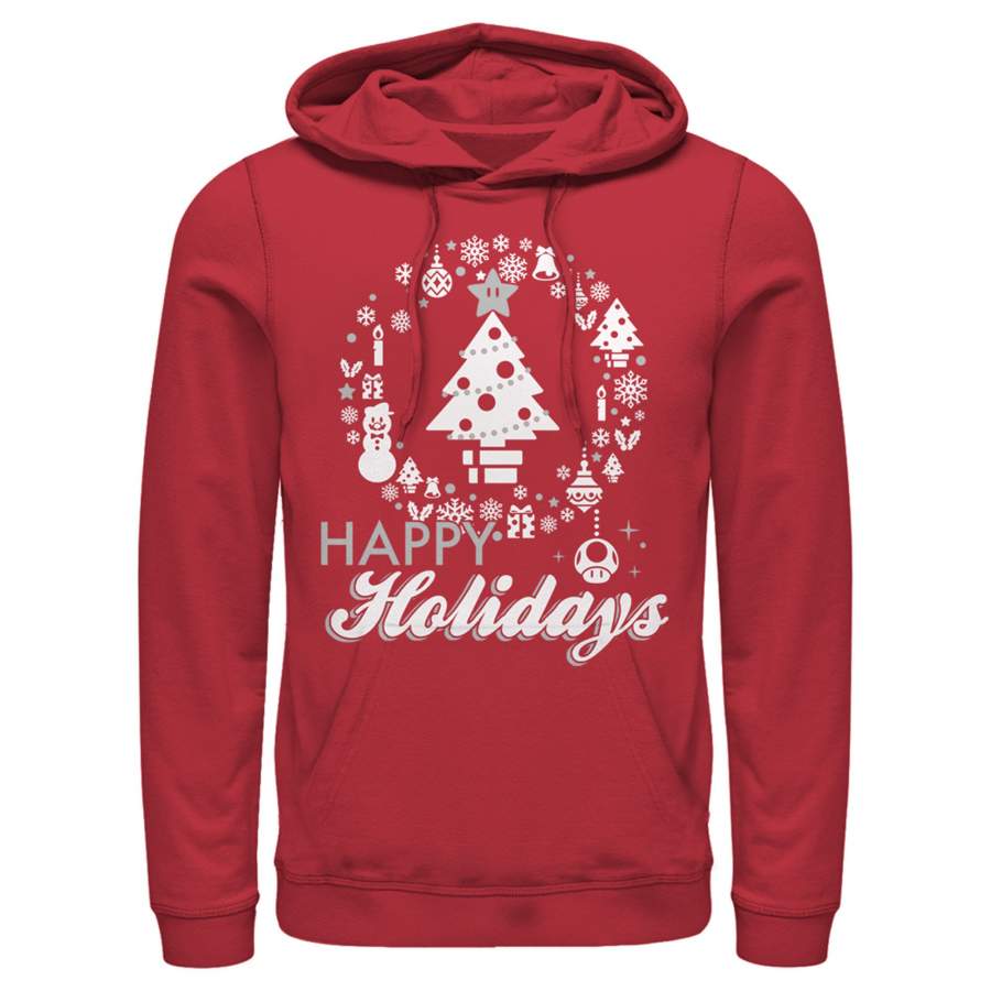 Nintendo Men’s Christmas Happy Holidays Tree  Lightweight Hoodie