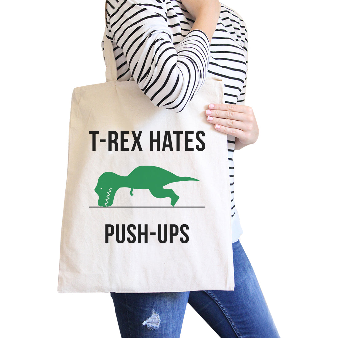 T-Rex Push Ups Canvas Shoulder Bag Cute Gym Tote Funny Workout Gift