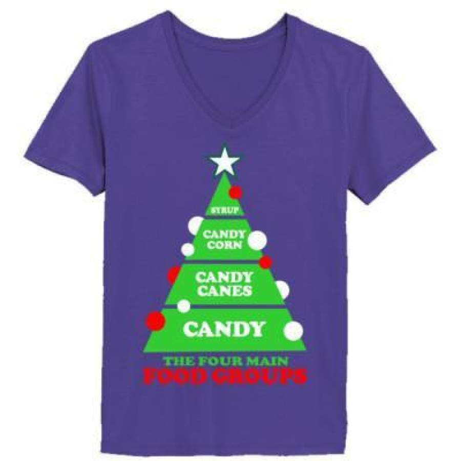 AGR Christmas Candy The Four Main Food Groups – Ladies’ V-Neck T-Shirt