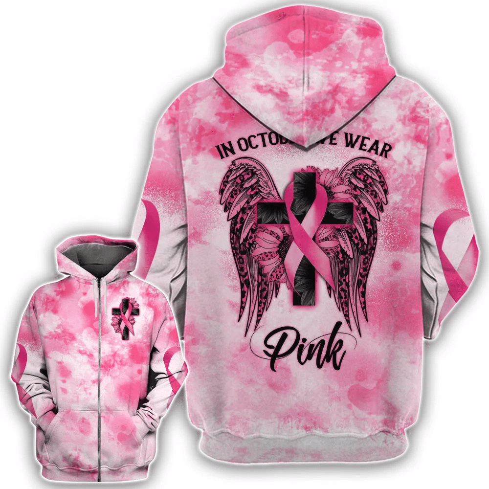 Wings Of Faith 3D Tshirt – Breast Cancer Awareness Hoodie Long-Sleeve Gift For Women Girls