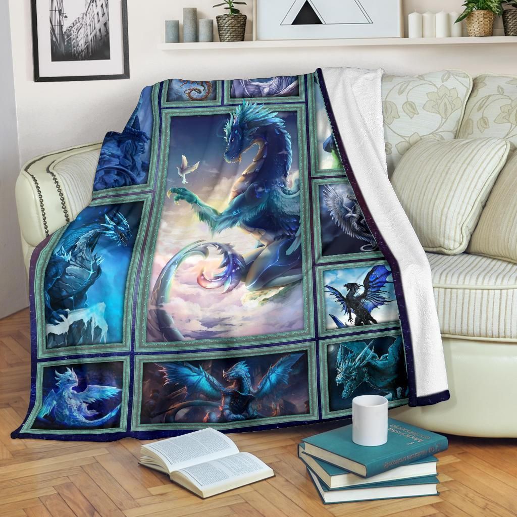 Beautiful Blue Dragon In The Sky Pattern Fleece Blanket, Sherpa Blanket, Gift For Parent, Family Member, Friends Gift, Christmas Gift, Home Decor, Home Living