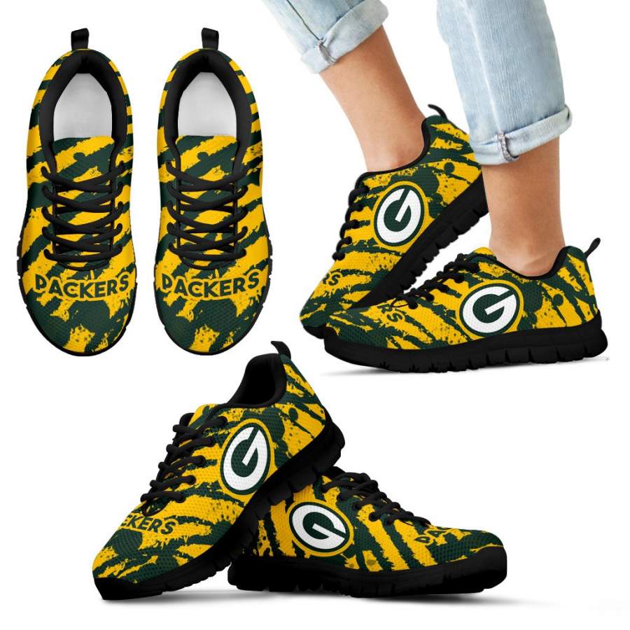 Stripes Pattern Print Green Bay Packers Sneakers