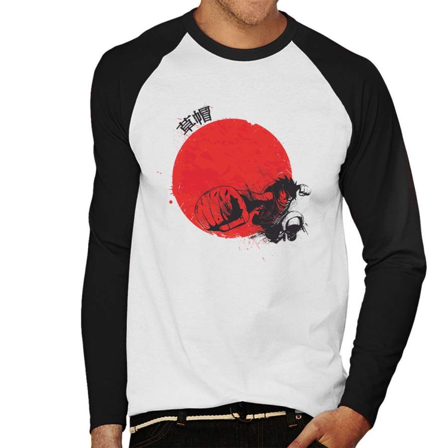 Red Sun Monkey D Luffy One Piece Men’s Baseball Long Sleeved T-Shirt